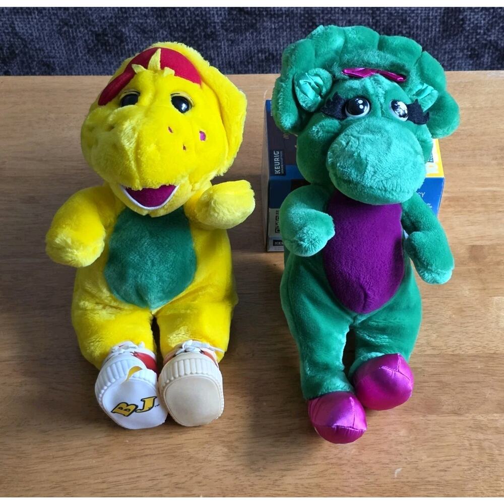Vtg Barney & Friends Baby Bop & BJ Plush Stuffed Dinosaurs Set Lyons 1992 READ